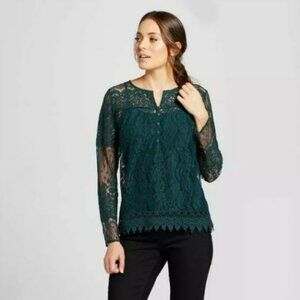 Knox Rose Hunter Green Lace and Crochet Top